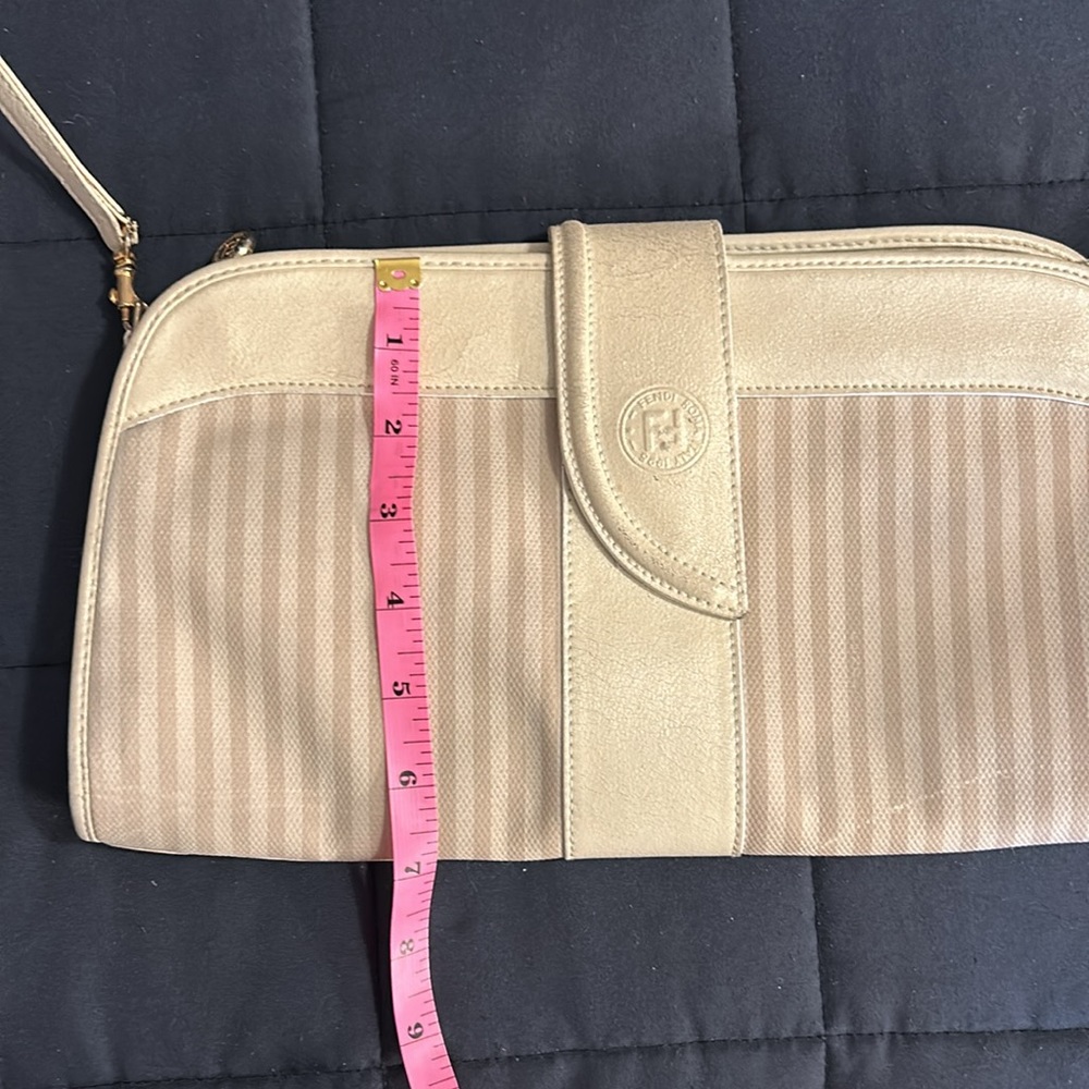 Vintage Fendi Cream Beige Cross Body or Clutch Leather/Fabric Handbag & Dust Bag - Picture 13 of 17